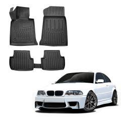3D Tapis De Sol En Caoutchouc Premium Compatible Avec Bmw 3 Series E46 1998-2005, Système de Fixation, Bord Haut, Noir, Antidérapant, Facile à Nettoyer, Toutes Saisons