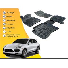 3D Tapis De Sol En Caoutchouc Premium Compatible Avec Porsche Cayenne 2010-up, Système de Fixation, Bord Haut, Noir, Antidérapant, Facile à Nettoyer, Toutes Saisons