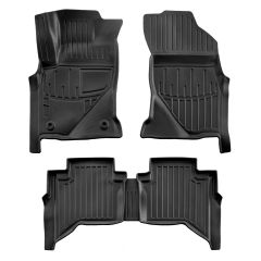 3D Tapis De Sol En Caoutchouc Premium Compatible Avec Toyota Hilux depuis 2015, Système de Fixation, Bord Haut, Noir, Antidérapant, Facile à Nettoyer, Toutes Saisons