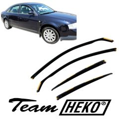 Heko Deflecteurs d'air Déflecteurs de Vent Compatible Avec Audi A6 C5 4P. Berlina 1997-2004, Ensemble 4 pièces, Noir, Fumé, Aérodynamique, Montage facile