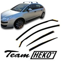 Heko Deflecteurs d'air Déflecteurs de Vent Compatible Avec Citroen C4 5P. Berlina 2004-2010, Ensemble 4 pièces, Noir, Fumé, Aérodynamique, Montage facile