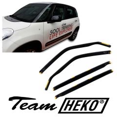 Heko Deflecteurs d'air Déflecteurs de Vent Compatible Avec Fiat 500L 2012-2022, Ensemble 4 pièces, Noir, Fumé, Aérodynamique, Montage facile