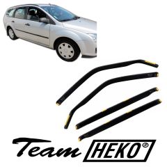 Heko Deflecteurs d'air Déflecteurs de Vent Compatible Avec Ford Focus 2 Break 2005-2010, Ensemble 4 pièces, Noir, Fumé, Aérodynamique, Montage facile