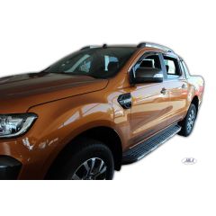Heko Deflecteurs d'air Déflecteurs de Vent Compatible Avec Ford Ranger 3 4-Porte 2012-2023, Ensemble 4 pièces, Noir, Fumé, Aérodynamique, Montage facile