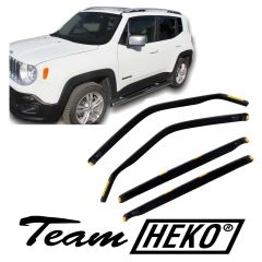 Heko Deflecteurs d'air Déflecteurs de Vent Compatible Avec Jeep Renegade 5P. Berlina depuis 2014, Ensemble 4 pièces, Noir, Fumé, Aérodynamique, Montage facile