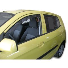 Heko Deflecteurs d'air Déflecteurs de Vent Compatible Avec Kia Picanto 2004-2010, Ensemble 4 pièces, Noir, Fumé, Aérodynamique, Montage facile