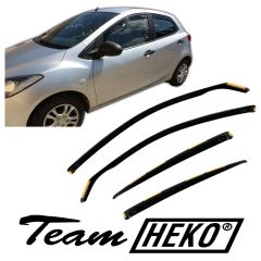 Heko Deflecteurs d'air Déflecteurs de Vent Compatible Avec Mazda 2 5P. Berlina 2009-2014, Ensemble 4 pièces, Noir, Fumé, Aérodynamique, Montage facile