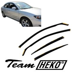 Heko Deflecteurs d'air Déflecteurs de Vent Compatible Avec Mazda 3 2003-2009 5P. Berlina, Ensemble 4 pièces, Noir, Fumé, Aérodynamique, Montage facile