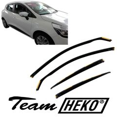 Heko Deflecteurs d'air Déflecteurs de Vent Compatible Avec Renault CLIO 4 5P. Berlina 2012-2019 4pcs, Noir, Fumé, Aérodynamique, Montage facile