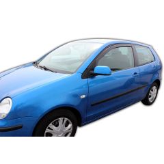Heko Deflecteurs d'air Déflecteurs de Vent Compatible Avec Volkswagen Polo 4 9N 3P. Berlina 2002-2009, Ensemble 2 pièces, Noir, Fumé, Aérodynamique, Montage facile