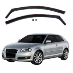 GP Deflecteurs d'air Déflecteurs de Fenêtre Latérale Compatible Avec Audi A3 8P 3P. Berlina 2003-2012, Ensemble 2 pièces, Aérodynamique, Noir, Fumé, Fixation par clips