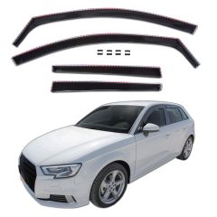 GP Deflecteurs d'air Déflecteurs de Fenêtre Latérale Compatible Avec Audi A3 8V Sportback 5P. Berlina 2012-2020, Ensemble 4 pièces, Aérodynamique, Noir, Fumé, Fixation par clips