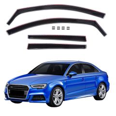 GP Deflecteurs d'air Déflecteurs de Fenêtre Latérale Compatible Avec Audi A3 8V 4P. Berlina 2012-2020, Ensemble 4 pièces, Aérodynamique, Noir, Fumé, Fixation par clips