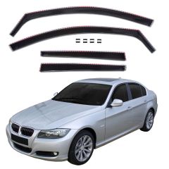 GP Deflecteurs d'air Déflecteurs de Fenêtre Latérale Compatible Avec Bmw 3 Series E90 2005-2012, Ensemble 4 pièces, Aérodynamique, Noir, Fumé, Fixation par clips
