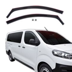 GP Deflecteurs d'air Déflecteurs de Fenêtre Latérale Compatible Avec Citroen Jumpy depuis 2016, Ensemble 2 pièces, Aérodynamique, Noir, Fumé, Fixation par clips