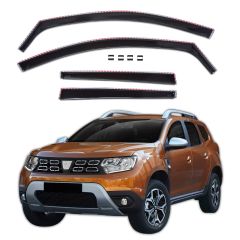 GP Deflecteurs d'air Déflecteurs de Fenêtre Latérale Compatible Avec Dacia Duster 2017-2024, Ensemble 4 pièces, Aérodynamique, Noir, Fumé, Fixation par clips
