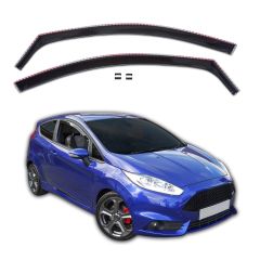 GP Deflecteurs d'air Déflecteurs de Fenêtre Latérale Compatible Avec Ford Fiesta 7 3P. Berlina 2008-2017, Ensemble 4 pièces, Aérodynamique, Noir, Fumé, Fixation par clips