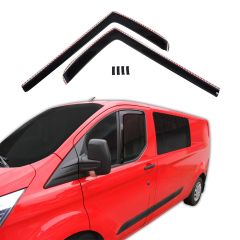 GP Deflecteurs d'air Déflecteurs de Fenêtre Latérale Compatible Avec Ford Transit Custom 2 / 4-Porte 2012-2023, Ensemble 4 pièces, Aérodynamique, Noir, Fumé, Fixation par clips