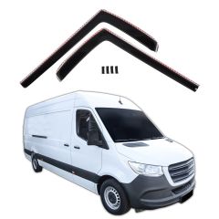 GP Deflecteurs d'air Déflecteurs de Fenêtre Latérale Compatible Avec Mercedes Sprinter W907 / W910 depuis 2018, Ensemble 2 pièces, Aérodynamique, Noir, Fumé, Fixation par clips