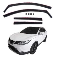 GP Deflecteurs d'air Déflecteurs de Fenêtre Latérale Compatible Avec Nissan Qashqai J11 2014-2021, Ensemble 4 pièces, Aérodynamique, Noir, Fumé, Fixation par clips