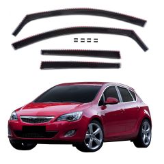 GP Deflecteurs d'air Déflecteurs de Fenêtre Latérale Compatible Avec Opel Astra J 2009-2015 5P. Berlina, Ensemble 4 pièces, Aérodynamique, Noir, Fumé, Fixation par clips
