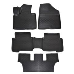 Tapis De Sol En Caoutchouc 3D Exclusive Compatible Avec Hyundai Grand Santa FE 2013-2018, Système de Fixation, Bord Haut, Noir, Antidérapant, Toutes Saisons