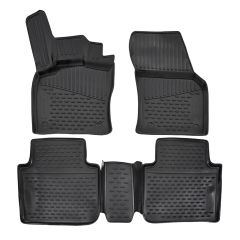Tapis De Sol En Caoutchouc 3D Exclusive Compatible Avec Skoda Kodiaq 2016-2023, Système de Fixation, Bord Haut, Noir, Antidérapant, Toutes Saisons