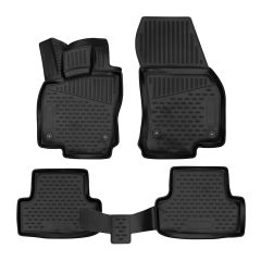 | Tapis De Sol En Caoutchouc 3D Exclusive Compatible Avec Karoq depuis 2017 4pcs (Sans coffre sous siège conducteur), Système de Fixation, Bord Haut, Noir, Antidérapant, Toutes Saisons
