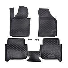 Tapis De Sol En Caoutchouc 3D Exclusive Compatible Avec Volkswagen Touran 1 2003-2015, Système de Fixation, Bord Haut, Noir, Antidérapant, Toutes Saisons