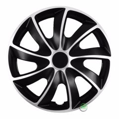 Enjoliveurs de Roue élégants 14" Quad Noir et Argent, De 4 Piéce, La Fixation se Fait par Simple Clipsage sur la Jante, Facile à Entretenir