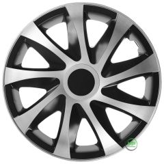 Enjoliveurs de Roue élégants 16" Draco CS Argent et Noir, De 4 Piéce, La Fixation se Fait par Simple Clipsage sur la Jante, Facile à Entretenir