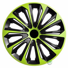 Enjoliveurs de Roue élégants 15" Strong Verte-Noir, De 4 Piéce, La Fixation se Fait par Simple Clipsage sur la Jante, Facile à Entretenir