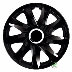 Enjoliveurs de Roue élégants 16" Drift Noir Laqué, De 4 Piéce, La Fixation se Fait par Simple Clipsage sur la Jante, Facile à Entretenir